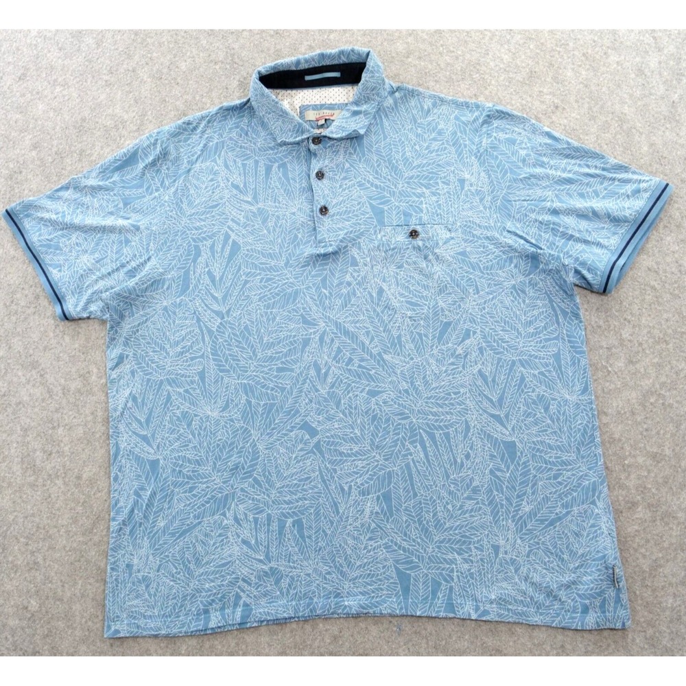 Ted Baker Polo Shirt Mens 3XL Blue Short Sleeve Casual Floral Print AOP Pocket